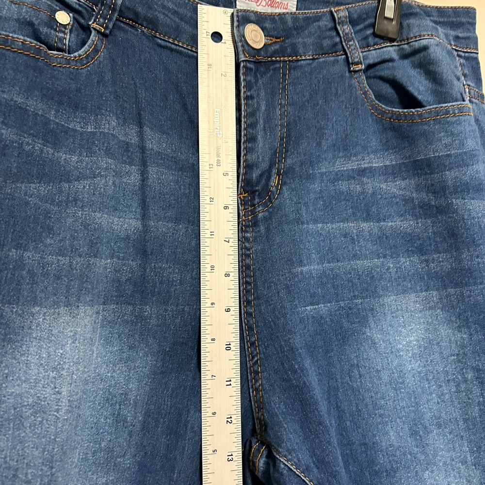 Red Bottoms Flare Jeans Womens 34X30 Blue Raw Hem High Rise Denim Retro Y2k Boho - Picture 5 of 11